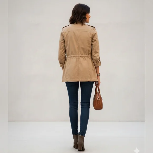 Style & Co Women's Tan Bejeweled Utility Jacket/Coat Size Large EUC - Picture 9 of 10